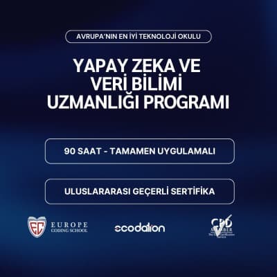Europe Coding School — Yapay Zeka ve Veri Bilimi Uzmanlığı Programı tanıtım görseli: 90 saat, tamamen uygulamalı
