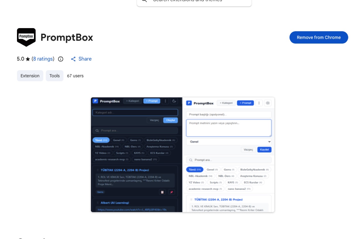 PromptBox — Chrome Eklentisi