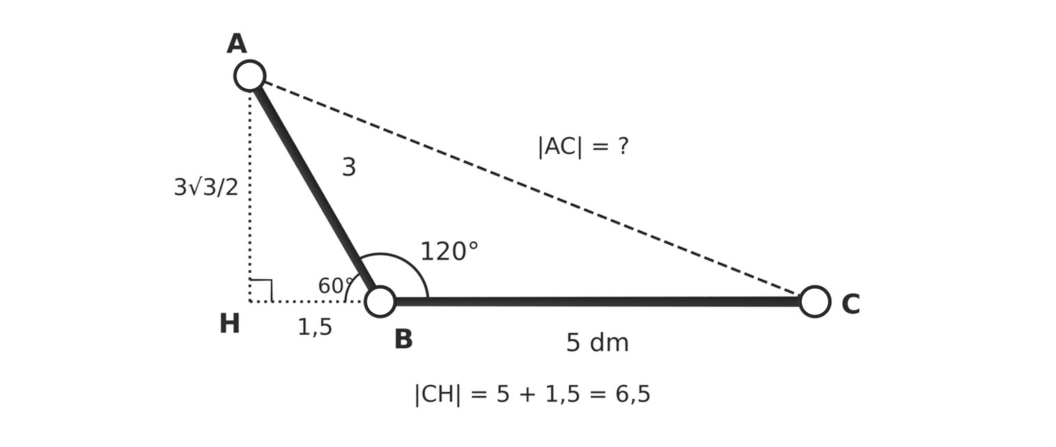 Cevap: A noktasından CB doğrusuna çizilen AH dikmesi, BH = 1,5 dm, AH = 3√3/2 dm